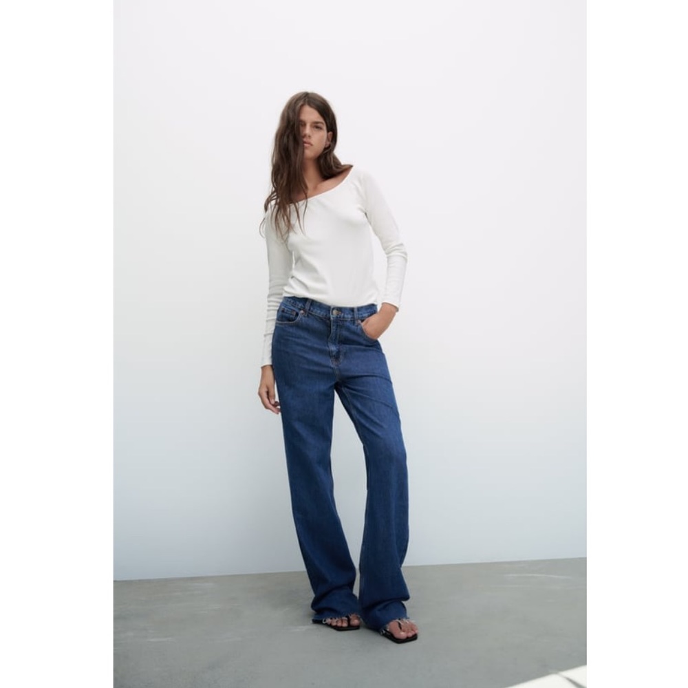 Zara Off-the-Shoulder Long Sleeve Top Women's Size L White Chic